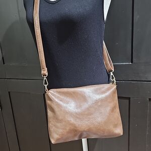 Joy Susan Brown Leather-Look Crossbody Bag